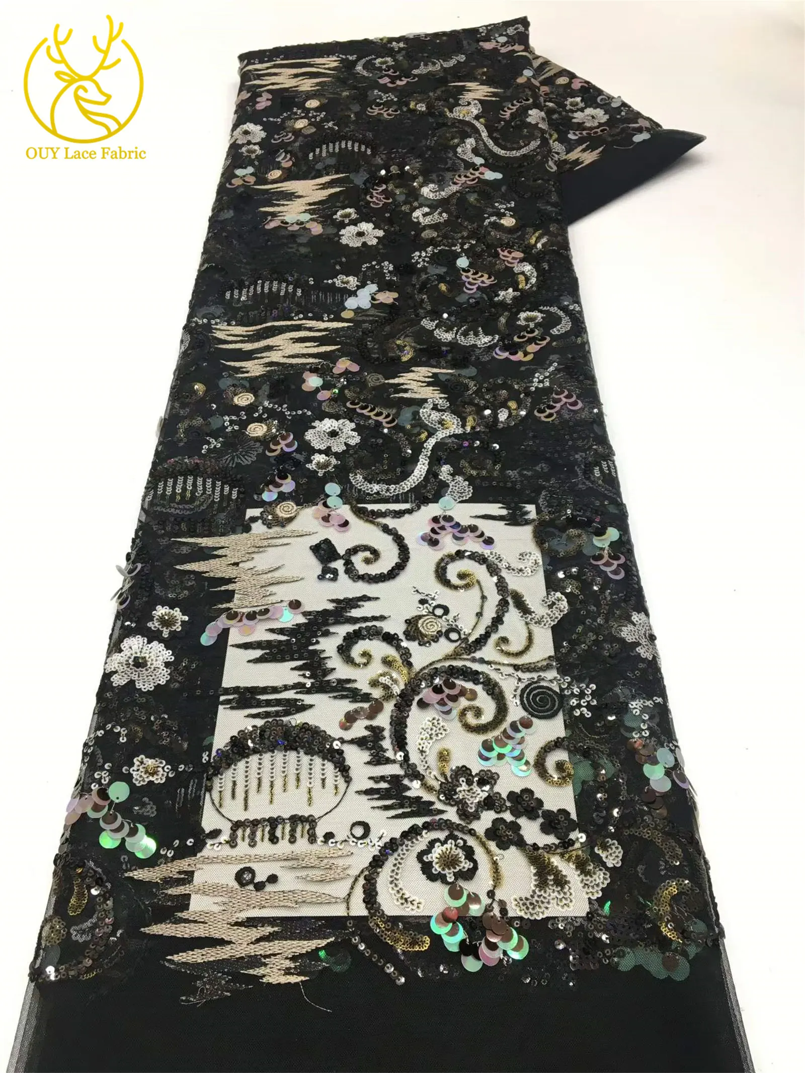 Nigerianischer Pailletten-Spitzenstoff 2026 Hochwertiger Afrikanischer Pailletten-Tüll für Damen-Abendkleider und Ballkleider zum Nähen – Detail 6