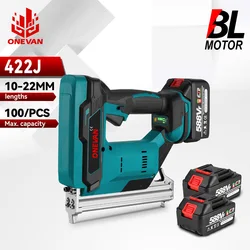ONEVAN 2Gears 422J Brushless Cordless Electric Nailer Stapler Furniture Staple Gun Woodworking Tools For Makita 18v Battery Pin