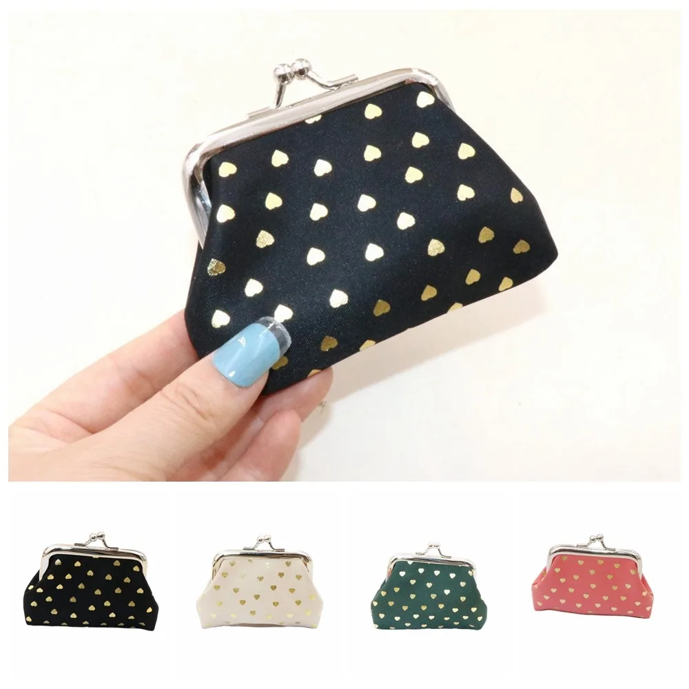 Cosmetic Clutch Kiss Lock Wallet Metal Heart Print Coin Pouch Foldable Portable Buckle Mini Wallet Travel