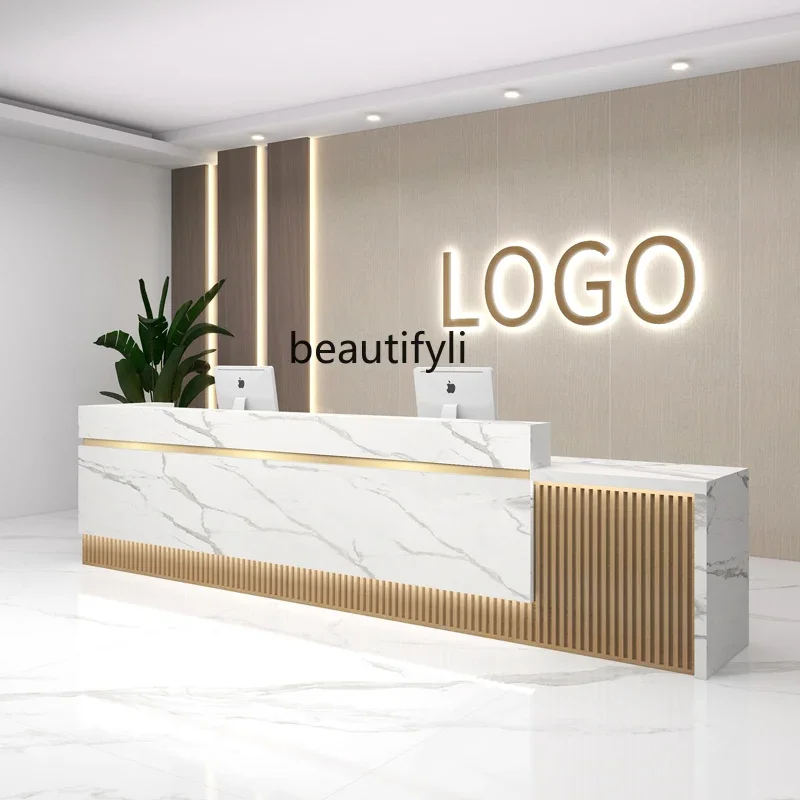 New Chinese Company Front Desk Hotel Bar Counter Cashier Simple Modern Office Reception Desk Welcome Counter Customization