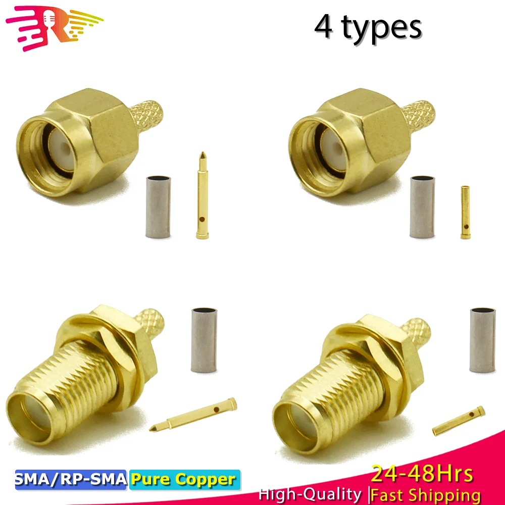 

SMA RP SMA Male Plug Female RF Coax Connector Crimp for RG174 RG316 RG178 RG179 LMR100 Cable Brass Gold Plated High-quality