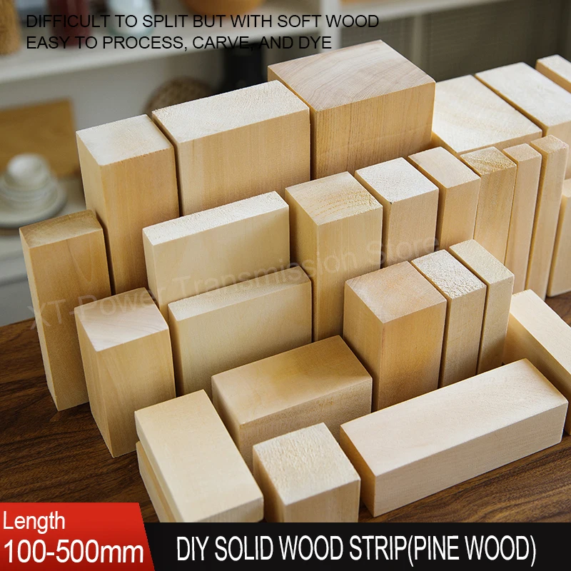 Bloques cuadrados de madera maciza, tira de paneles de madera hechos a mano, modelos DIY, materiales de construcción tallados, longitud de 100-500mm, 30x30mm-50x60mm, 1 Uds.