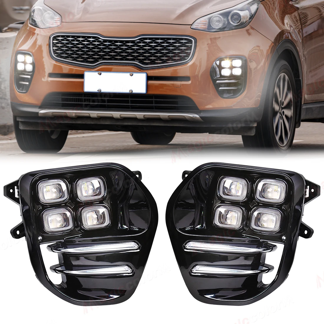 new KIA Sportage QL KX5 2016 2017 2018 Car LED White Fog Lmap Assembly Front Bumper Daytime Running Light Headlight 12V