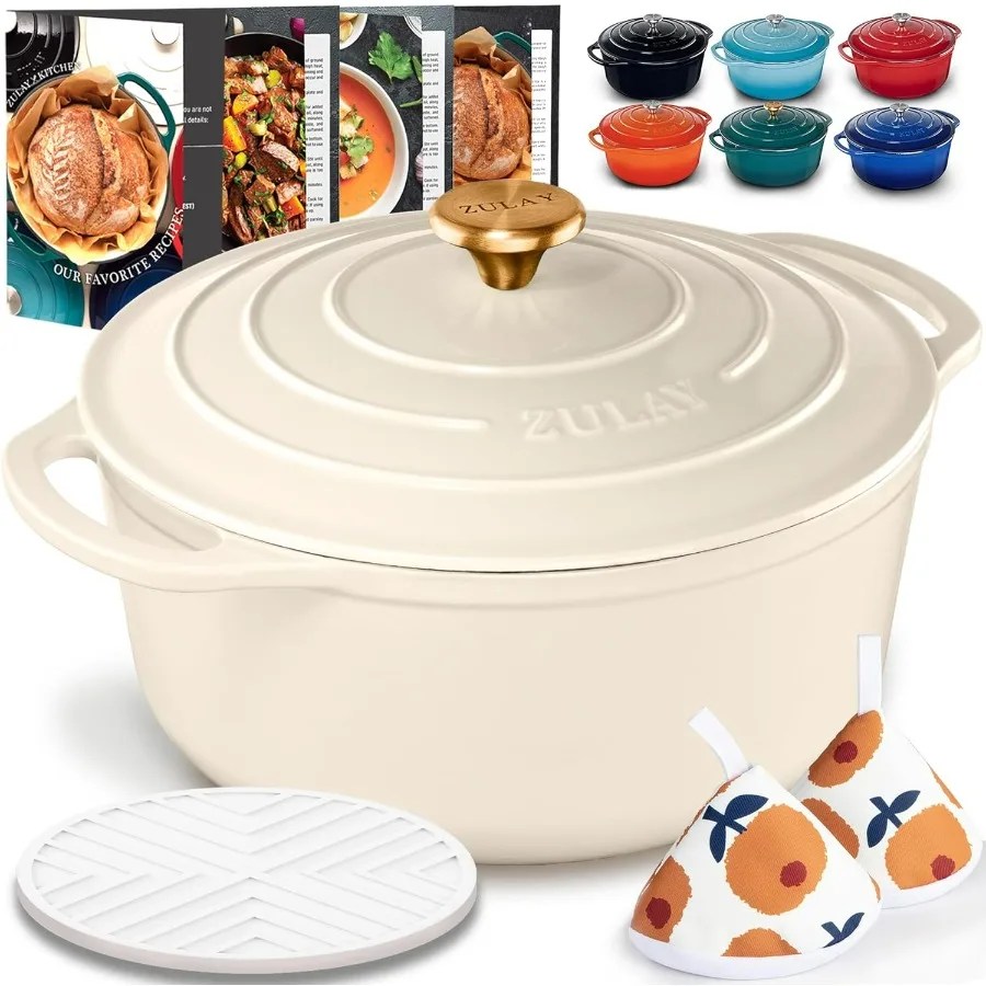 

6 Quart Enameled Cast Iron Dutch Oven Pot with Lid – Premium Durability & Oven Safe up to 500°F – Heavy Duty Cookware Perfect fo