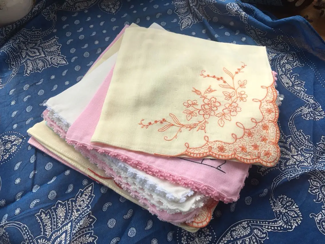 External Single and Double Layer Gauze Embroidered Sweat-absorbing Handkerchief for Women Cotton Pocket Squares