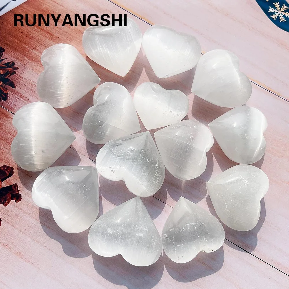 1pc Natural Crystals Selenite Heart Healthy Degaussing Decoration Quartz Energy Gift DIY Jewelry Accessories