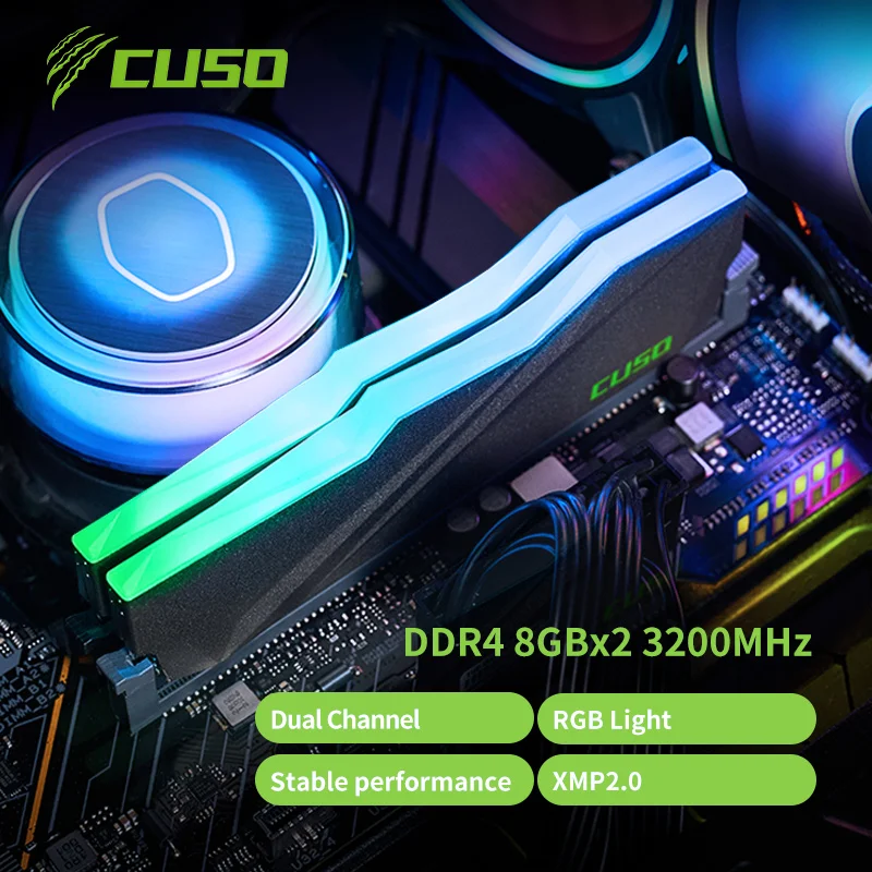 CUSO-Dual Channel Memory Ram para jogos de desktop, DDR4, RGB, 3200MHz, 8GB, 16GB, 3600MHz, alto desempenho