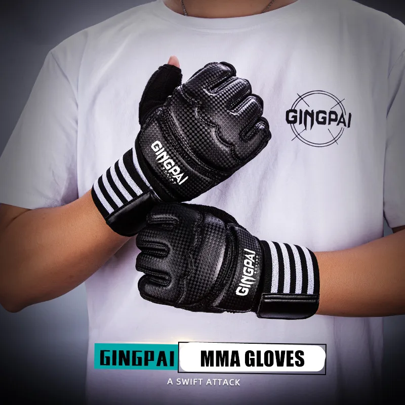 GINGPAI Thick Boxing Gloves MMA Gloves Half finger Sanda Taekwondo Fight MMA Sandbag Gloves Professional TKD Training Equipment