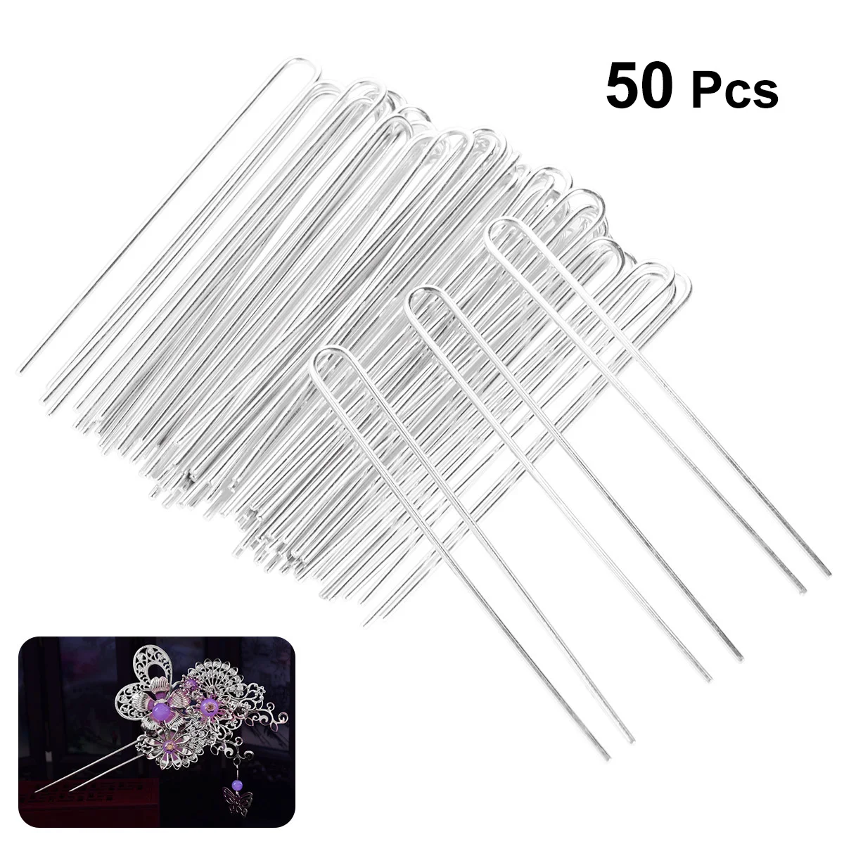 

50pcs U Shape Hairpins Iron Hair Fork Hair DIY Craft for Women Girls (White) U Shaped Hairpin