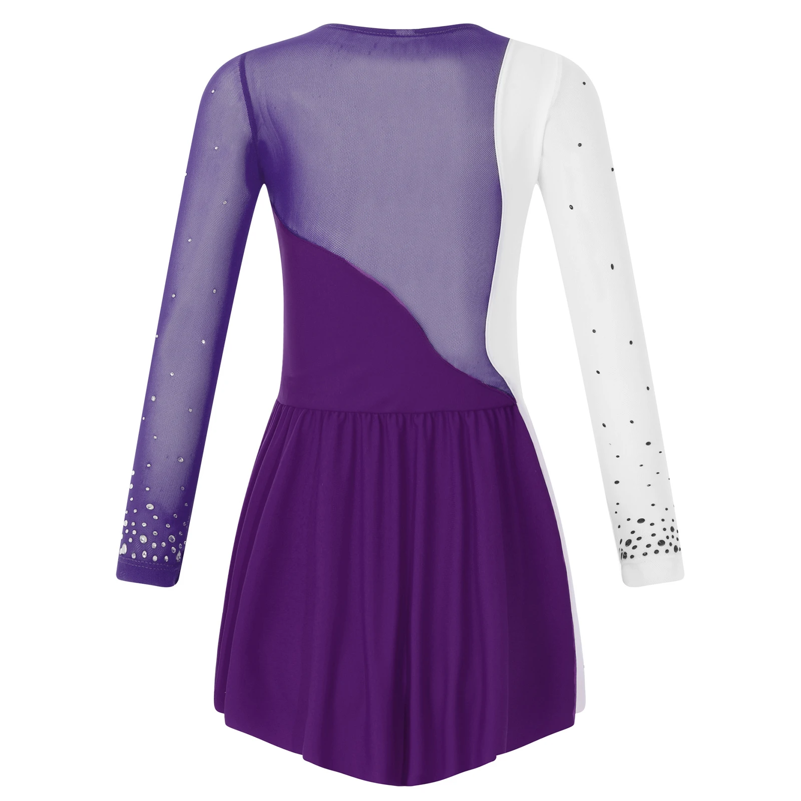 Mädchen Eiskunstlauf Kleid Ballett Tanz Gymnastik Trikot Tutu Langarm Glänzenden Strass Splice Roller Kleider Dancewear