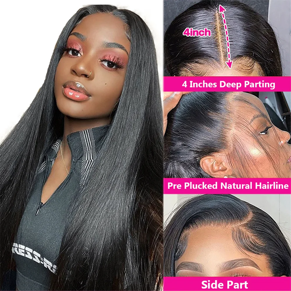 Human Hair Lace Wigs Remy Brazilian Transparent Straight Hair 4x4 Lace Closure Wig 180% Density Cranberry 4x4 Lace Front Wig