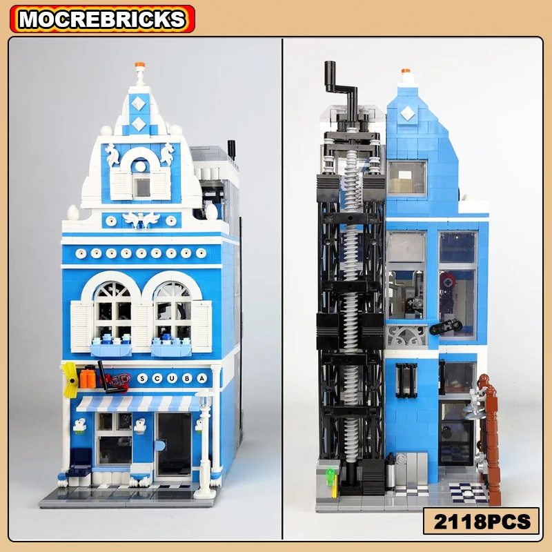 

Famous Film Scene Architecture Series Scuba Shop Modular MOC Building Block Assembly Model Brick Toys Children's Christmas Gifts