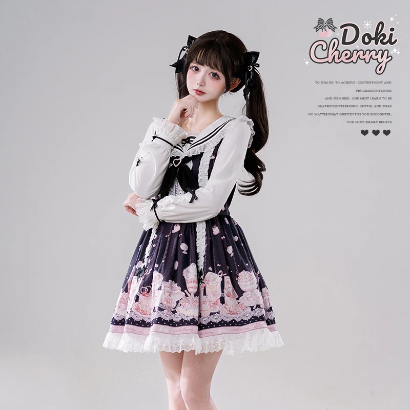 Abito a maniche lunghe OP con stampa dolce dessert Abito in stile giapponese prodotto in serie Donna Primavera Autunno Cardigan rosa 2025 Nuovo