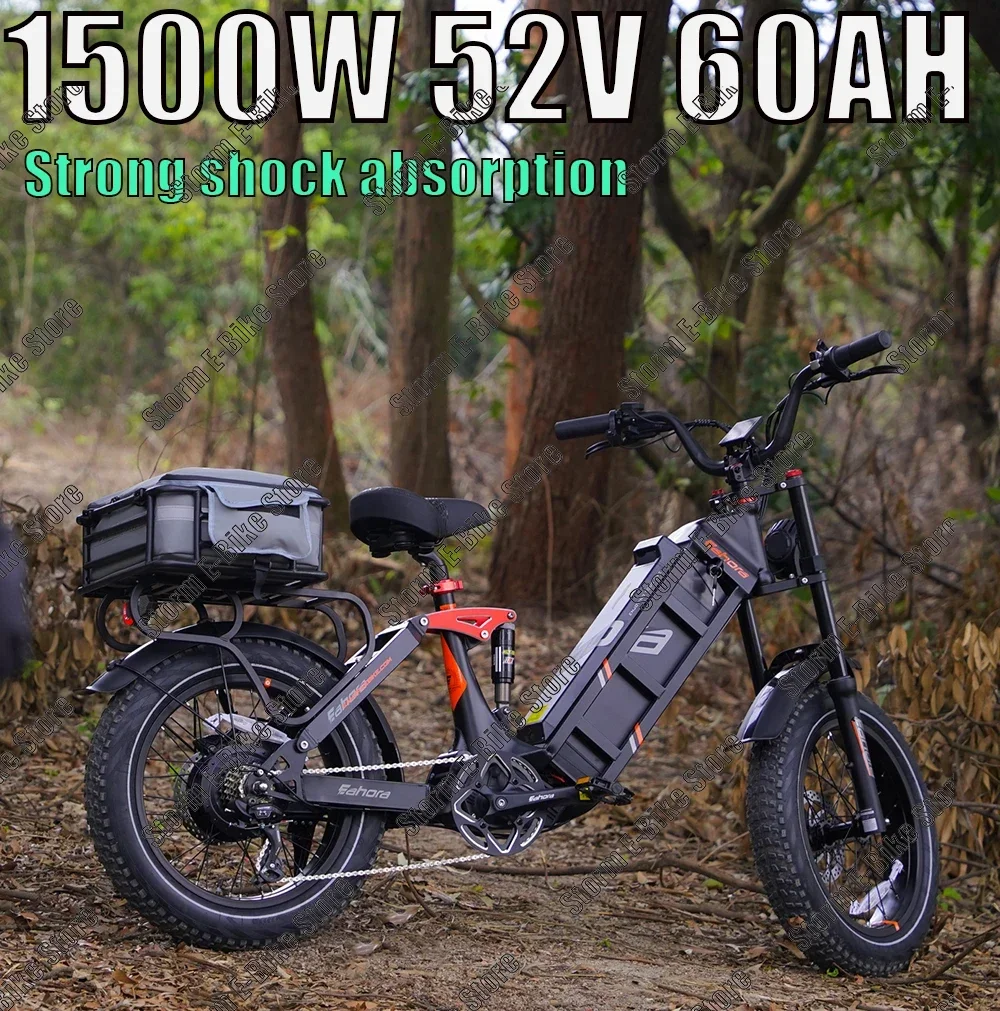 Electric Bicycle 1500W Motor Snow Mountain City Power 60AH Battery Electric Bike 20*4.0 Fat tire Strong Shock Absorption E-Bike