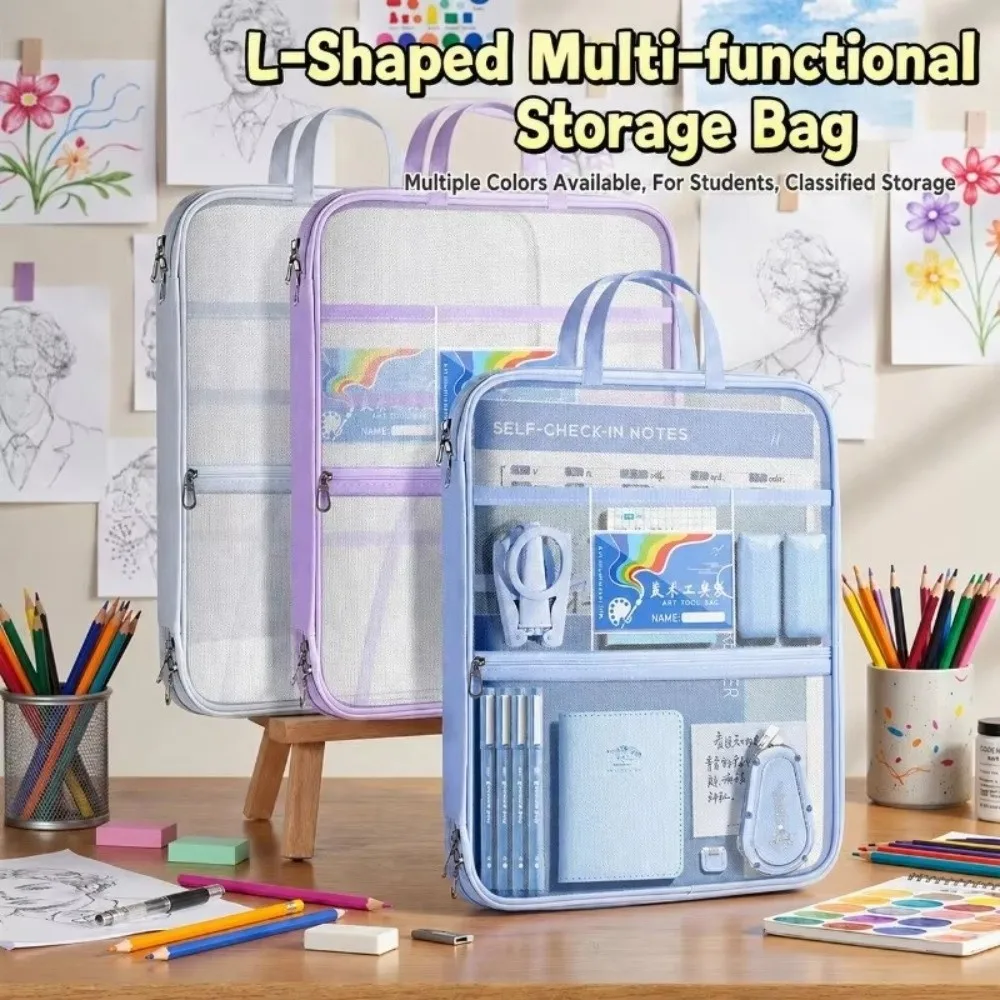 Portable A4 Document Bag Transparent Waterproof Handheld Folder Zipper Large Capacity Paper File Pouch Paper Storage Bag