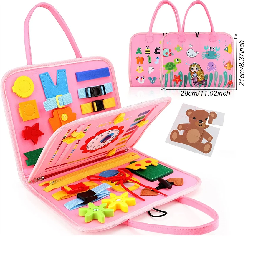 Tablero ocupado Montessori para niños pequeños, juguete sensorial, aprendizaje preescolar, actividades educativas de viaje para niños pequeños, habilidades motoras finas