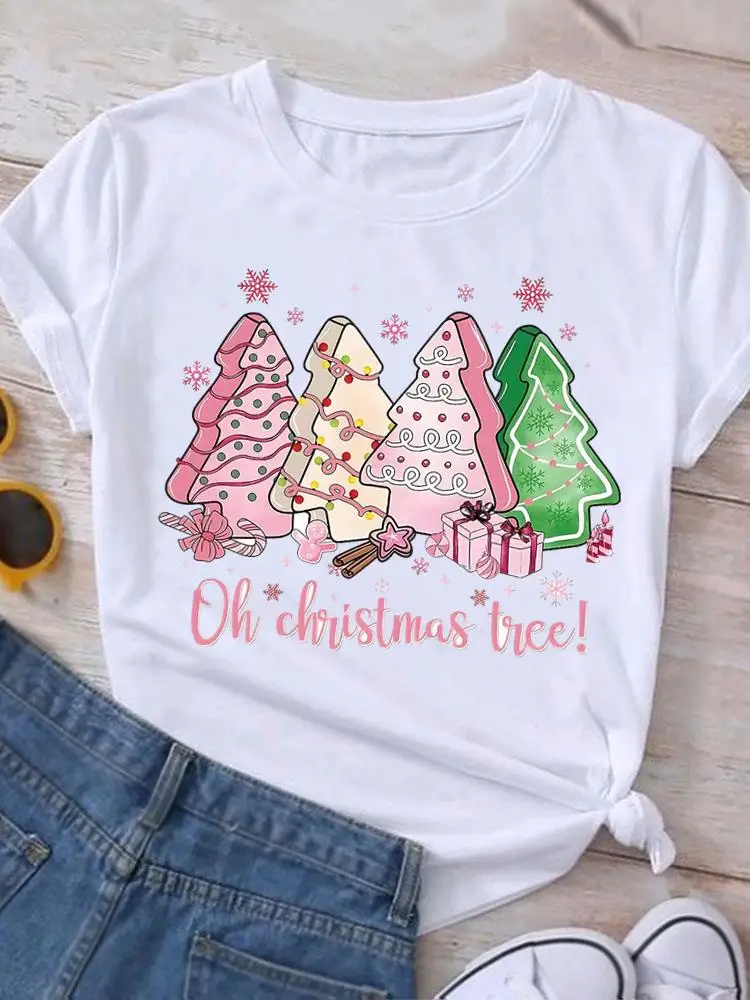 2026 leopardo carta árbol lindo Año nuevo estampado de moda ropa de vacaciones Feliz Navidad Top mujeres felices camisetas gráficas