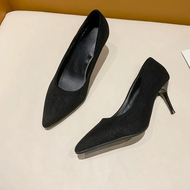 

Women's Suede Sexy Single Shoes New High-end Temperament Professional French Black Pointed Toe High Heels