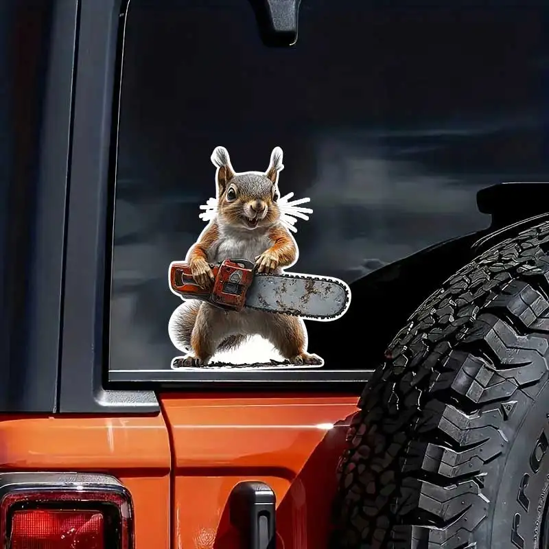 Squirrel with Chainsaw Car Sticker Vinyl Decal Waterproof Rear Window Motorcycle Camper Bumper Truck Laptop Decoration TM319