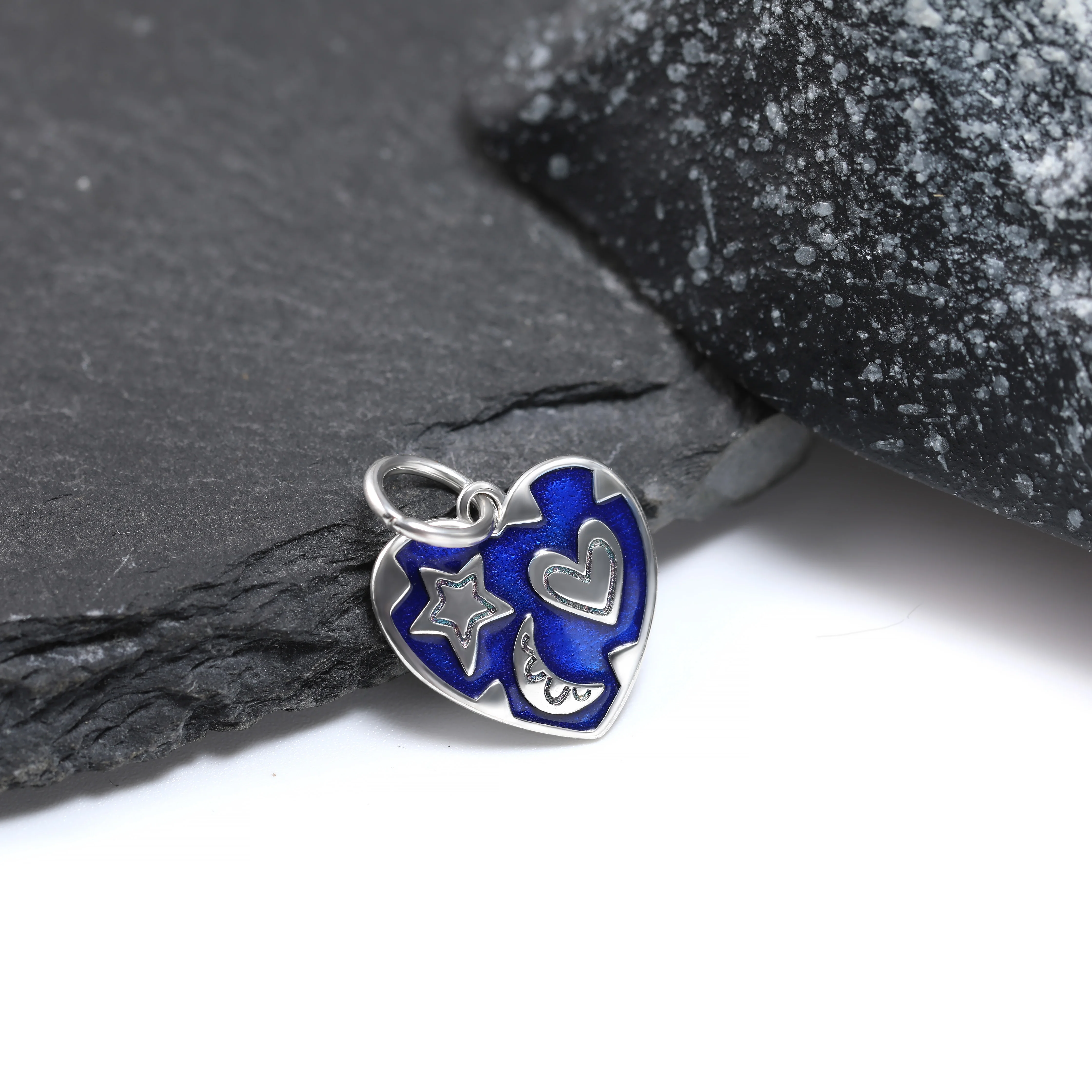 

DJ183 Authentic 925 Sterling Silver Fashion Keychain Pendant Enamel Inscribed on the Heart of a Star Pendant Silver Jewelry