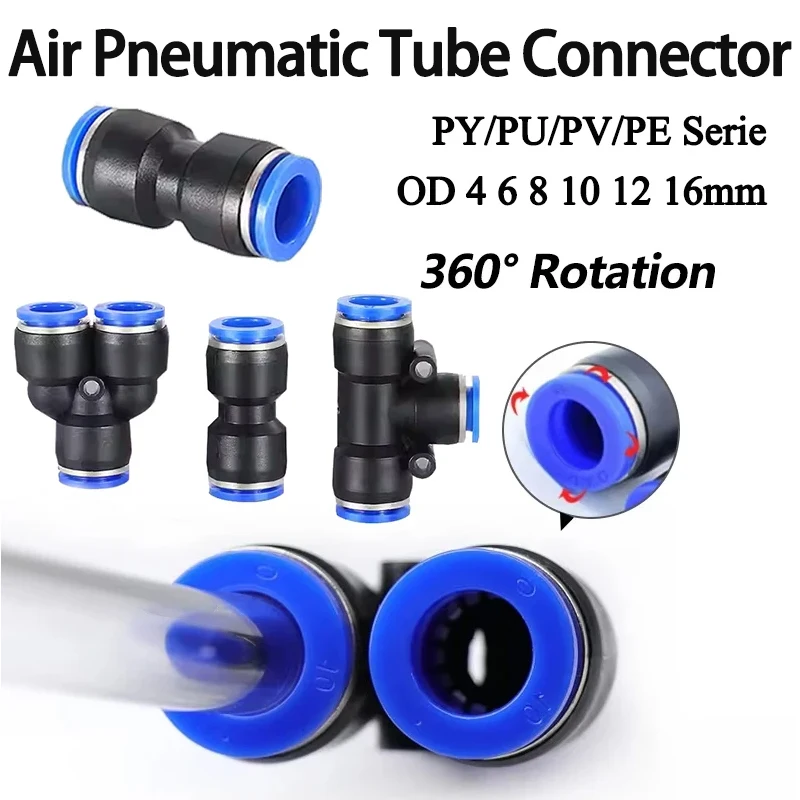 

5/10 шт. пневматические фитинги серии PY/PU/PV/PE, соединители для труб OD 4, 6, 8, 10, 12, 16 мм, быстроразъемные соединения для воздуховодов и водопроводов
