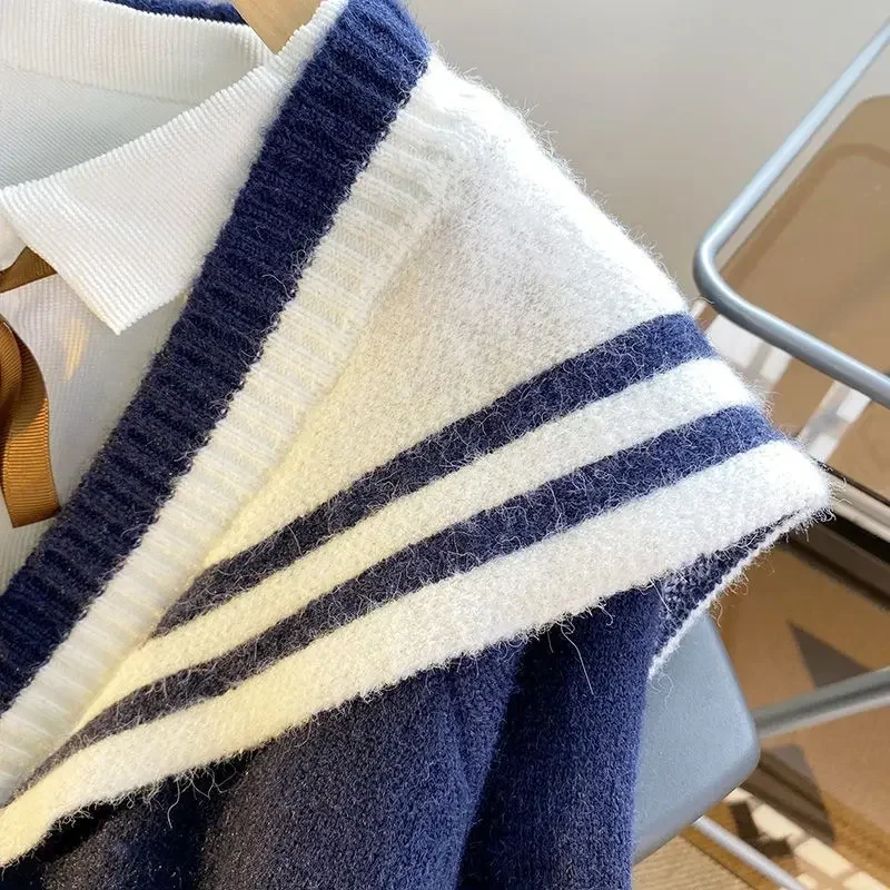 y2k Sweet Little Titty Navy Collar Jacket Autumn 2024 New Loose Gentle Wind Versatile College Style Cardigan Pullover