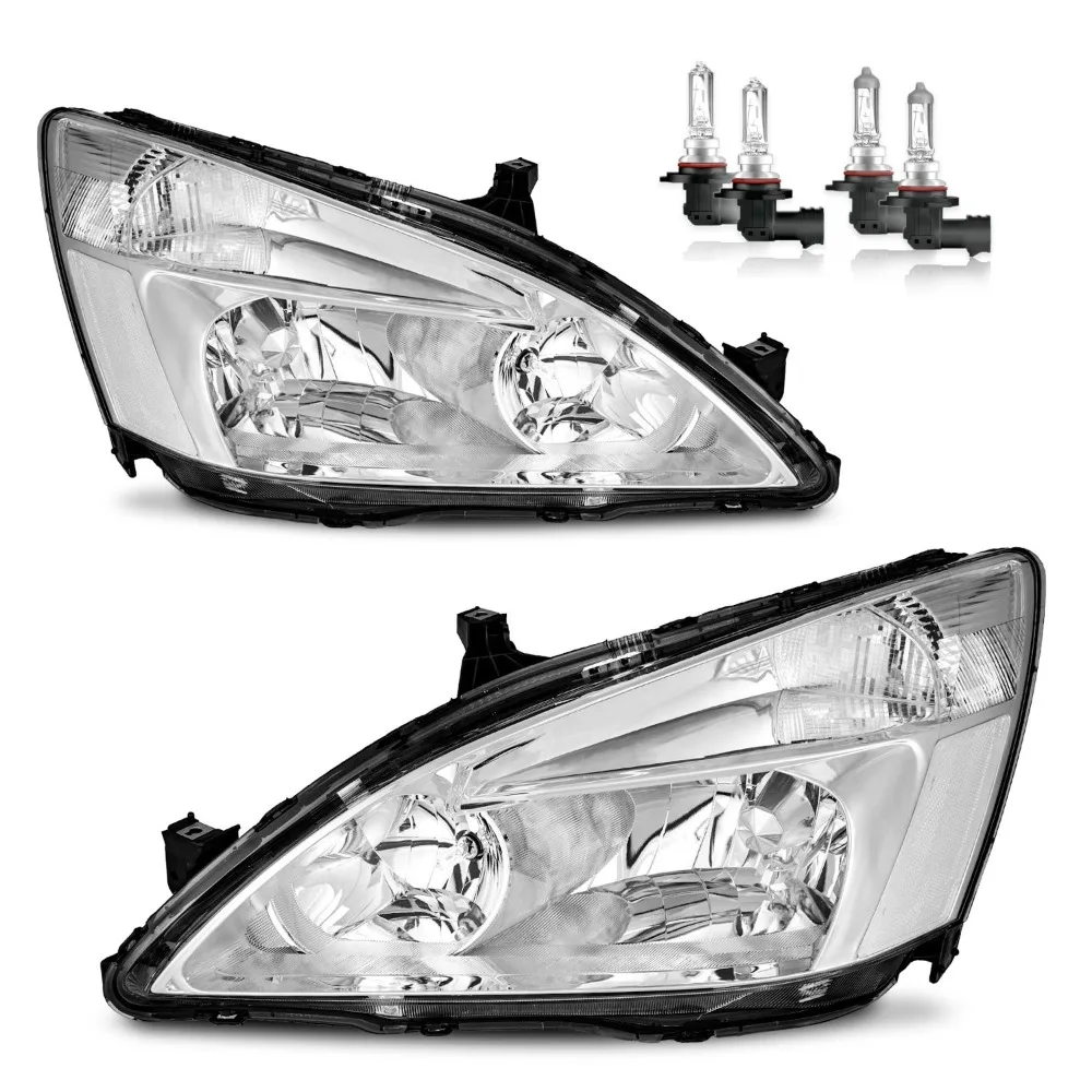 

Pair Headlights Assembly Chrome For 2003-2007 Honda Accord 2/4Dr with bulbs