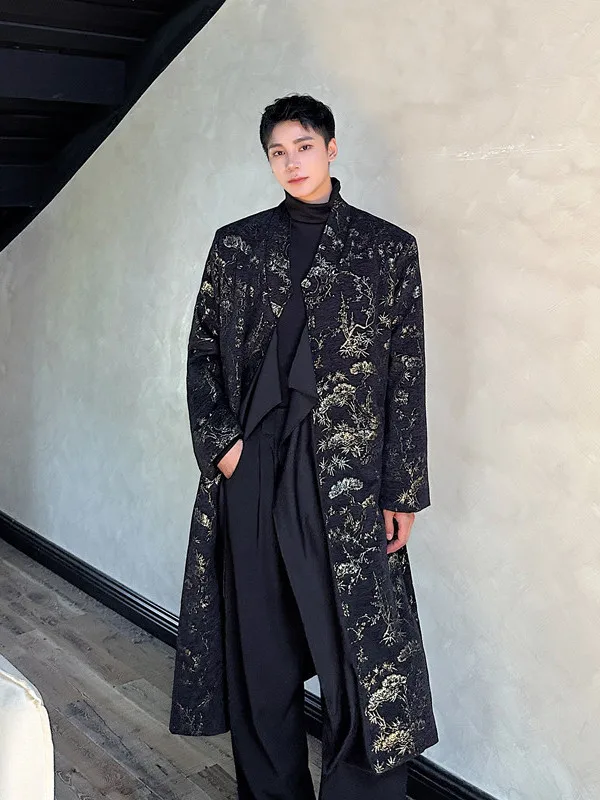 

Autumn Winter New Sle Long Coat Jaet Improved Version Belted k Pattern Retro Floral Outerwear for Youth Trendy Cool