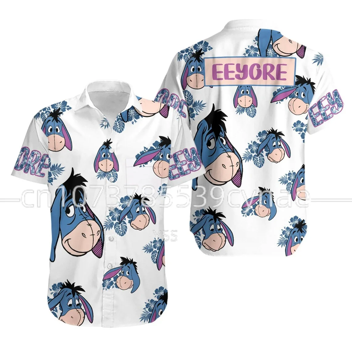 2024 New Eeyore Donkey Floral Disney Hawaiian Summer Print Hawaiian Graphic Print Short Sleeve Hawaiian Casual Shirt Men T-shirt