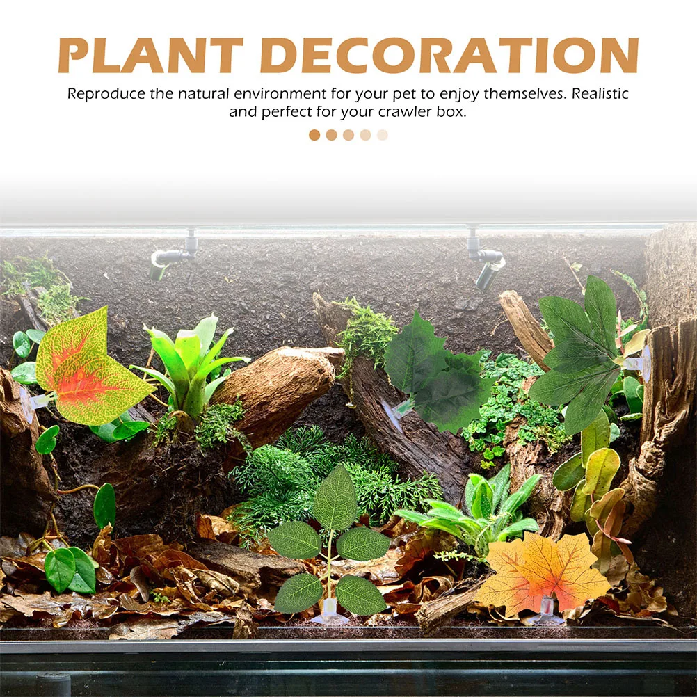 

10Pcs Reptile Plant Fake Terrarium Decor Realistic Shape Fine Workmanship Climbing Pet Plant Aquarium Landscaping