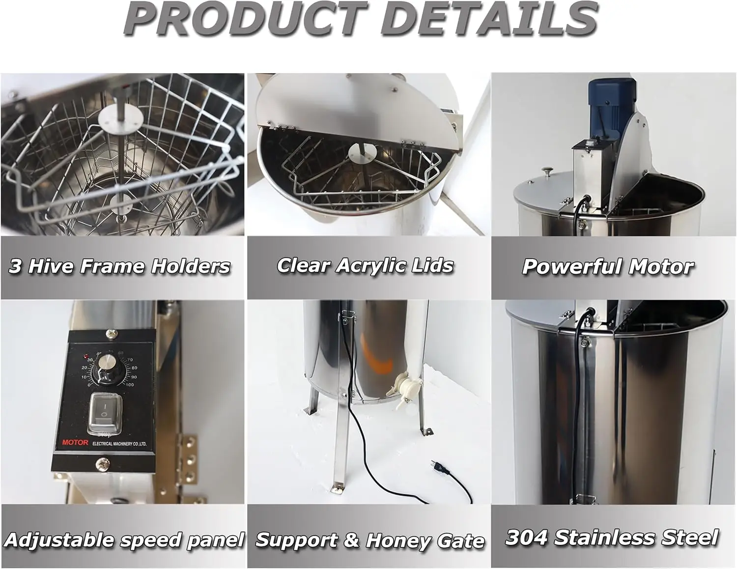 آلة فاصل مستخرج العسل الكهربائية 3 إطارات مستخرج النحل مع أداة مجموعة استخلاص تربية النحل لقرص العسل