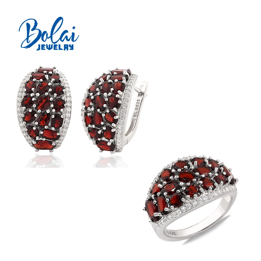 

Natural garnet 925 Sterling silver ring earrings set Gemstones fine jewelry set for women daily and party wear