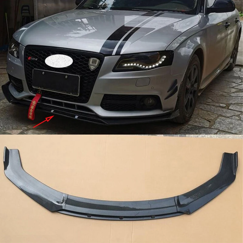 For 4PCS Universal CAR Front Lip Diffuser Audi A3 S3 A4 S4 Q3 PU Material Glossy Black Red Collision Splitter Refit Accessories