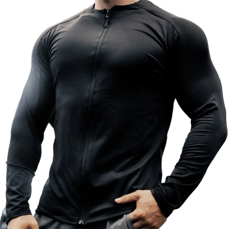 2024 Men\'s Muscle zipper Shirts Light Weight Slim Fit Long Sleeve Workout Gym T-Shirts Soft Tees Bodybuilding