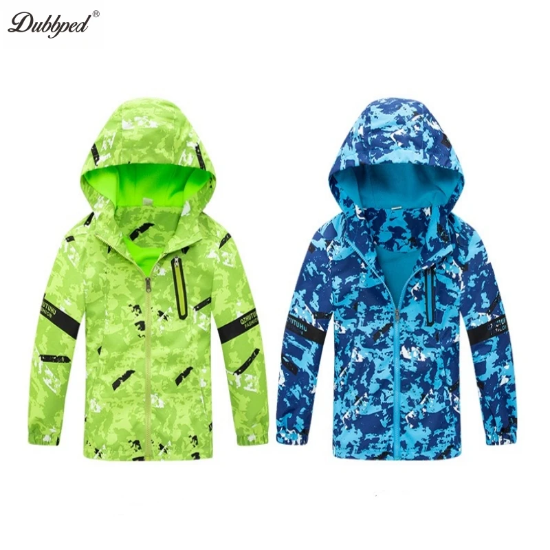 Dubbped Boys Coat Spring Winter Fleece Jacket Boys Windproof Raincoat Children Long Sleeve Hooded Clothes Windbreaker Outerwear