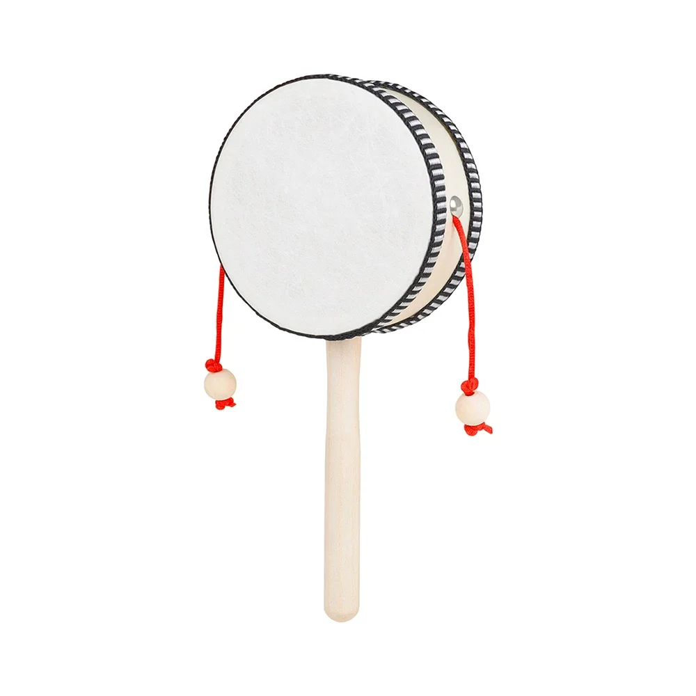 4 Inch Rattle Hand Shake Wooden Black Side Drum Childhood Classic Traditional Rattle Children Gifts Toys Orff Musical Instrument
