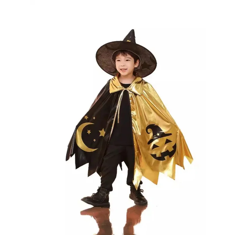 

2024 Cross border New Halloween Children's Cloak Star Moon Cloak Ccosplay Wizard Cloak@0Z*