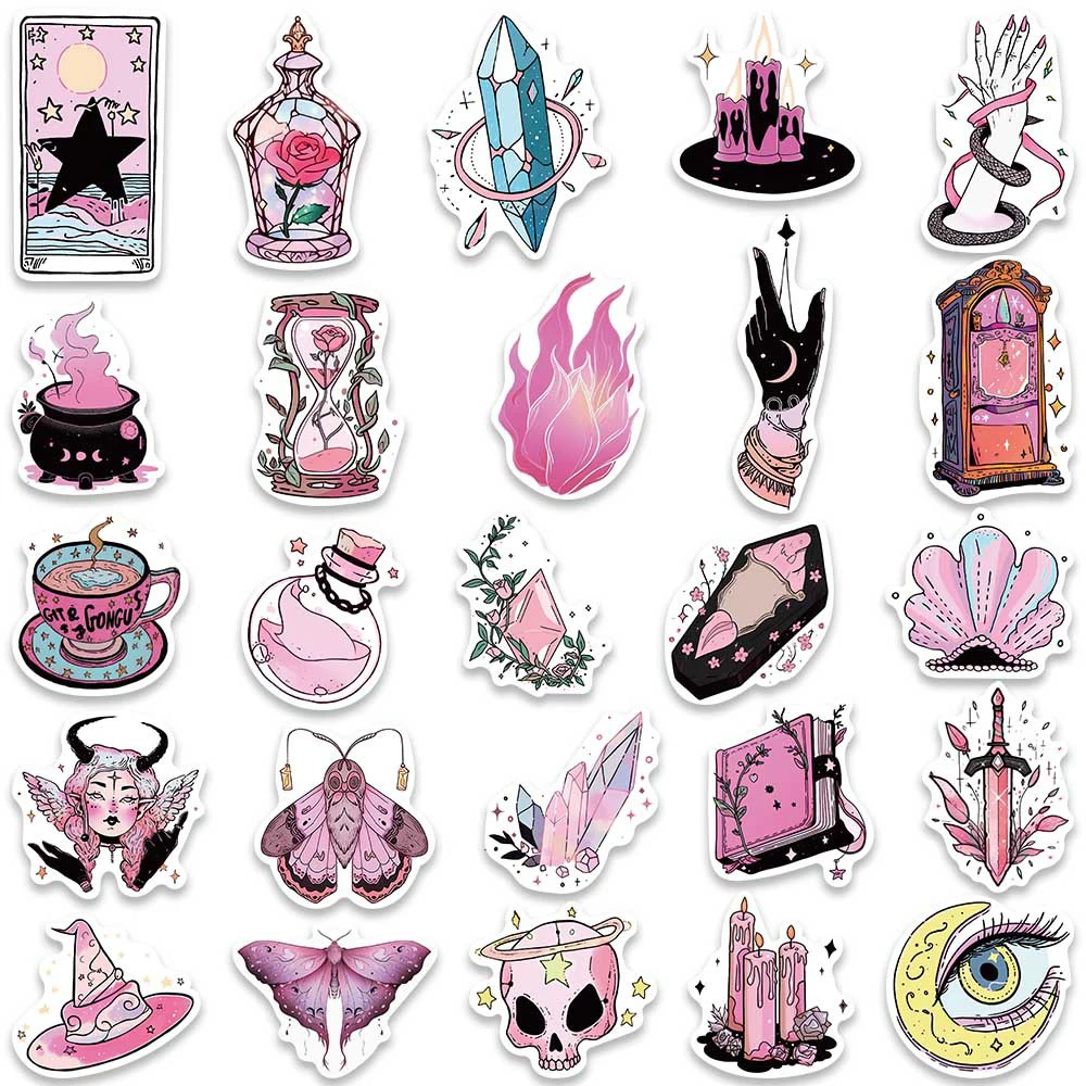 10/30/50pcs Pink Witchy Magic Gothic Apothecary Tarot Witch Sticker Aesthetic Cute Cartoon Decal Cool Decoration Sticker Kid Toy