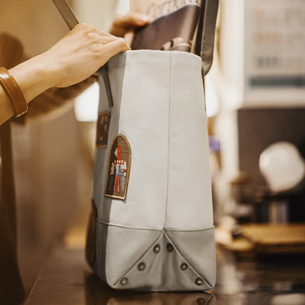 

Maden Vintage Canvas Tote Bag with Embroidered Patch Large Capacity Laptop Shoulder Bag Unisex Commuter Handbag for Travel