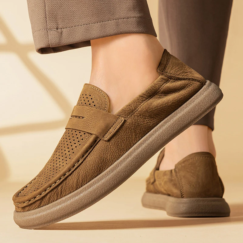 

Мужские лоферы без шнуровки в итальянском стиле, деловая обувь из натуральной кожи, мягкая подкладка и противоскользящая подошва для офиса/официального ношения