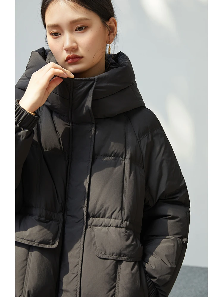 ZIQIAO 176-203.7G Filling Capacity White Duck Down Jacket Women 2022 Winter Warm Hooded Stand-up Collar Long Bread Coats Female