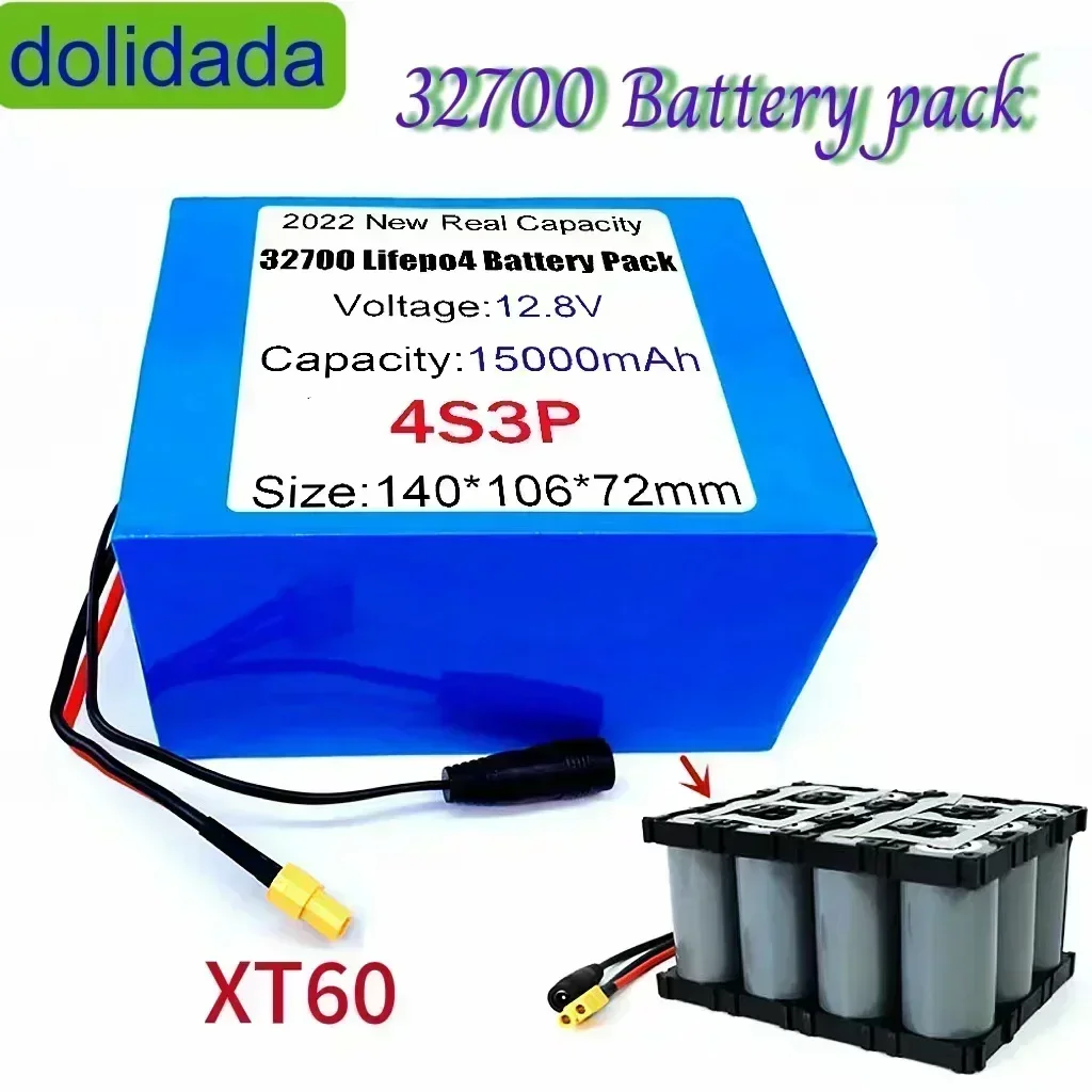 New 32700 battery 4S3P battery pack 12.8V 15Ah 40A 100A LiFePO4 balanced BMS for electric boats and uninterruptible power suppli