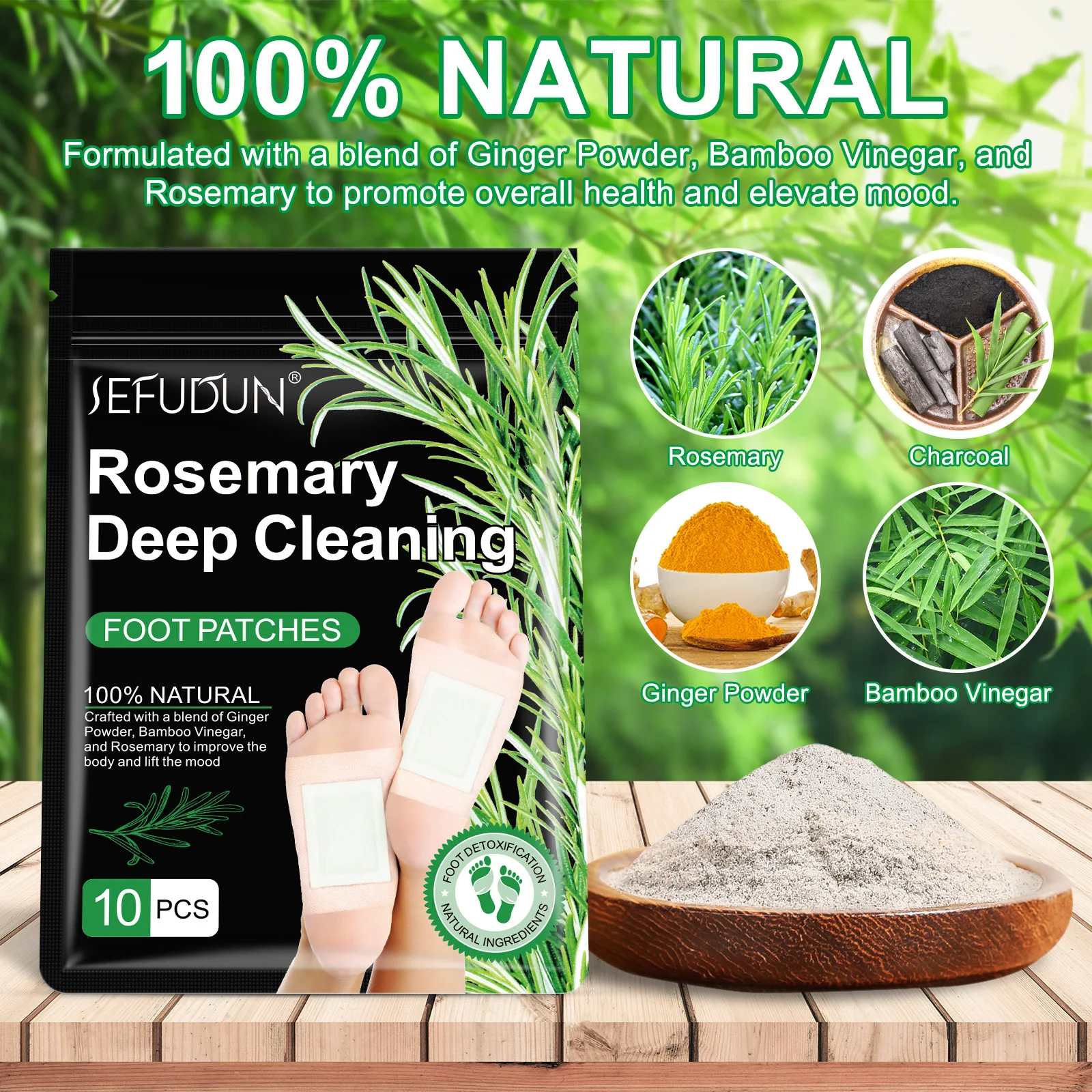 

Detox Foot Patches Подушечки для ног Глубокое очищение с розмарином и имбирным порошком, снимают стресс, улучшают сон и Relaxat