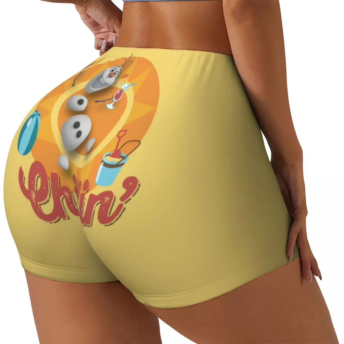 Custom Frozen Olaf Chillin' In Orange Circle Biker Running Gym Shorts Women Athletic Workout Yoga Shorts