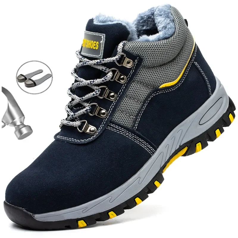 Winter Boots Men Steel Toe Cap Safety Boots Work Shoes Men Puncture-Proof Work Boots Plush Warm Safety Shoes male ﻿