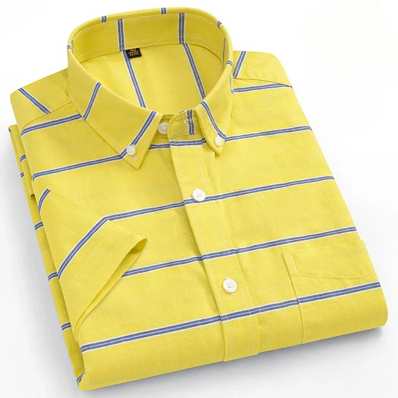 New in Shirt Plus Size 14XL Fashion Summer 100%Cotton Oxford Plaid Short Sleeve Shirt for Man Designer Office Elegant Clothes