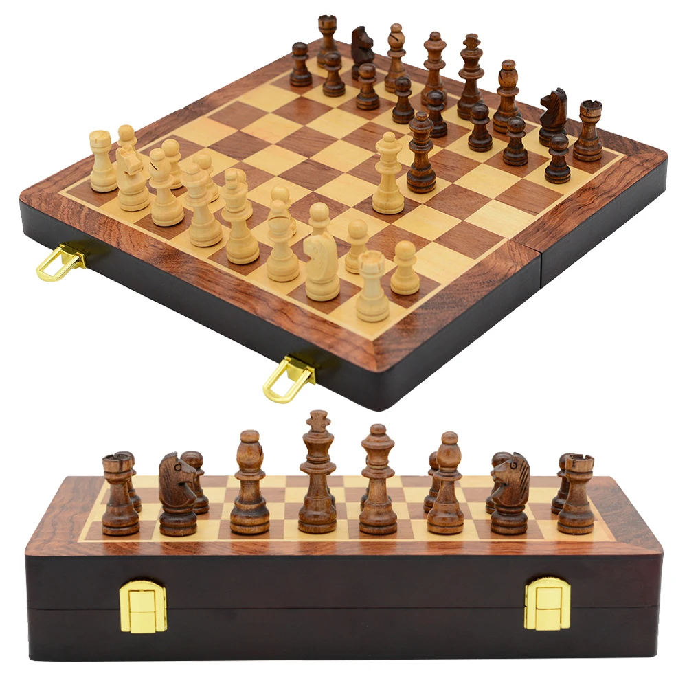 

Magnetic Wooden Folding Chess Set, King Height, 2 Extra Queens Pine Box, Game Pieces, Storage Slot, 5.5cm, 12 in