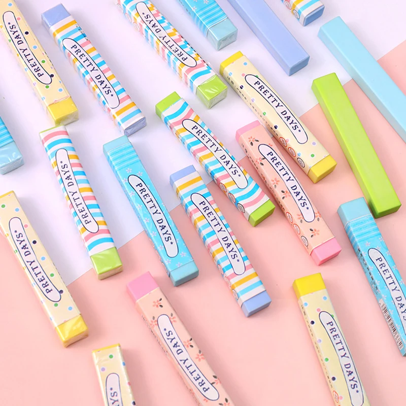 Candy Color Long Strip Eraser Writing Drawing Erasers School Supplies Stationery Eraser Erasers for Kids Students Back To School