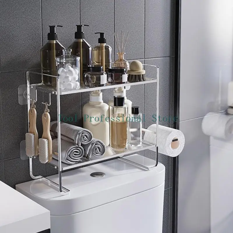 

57QF Upgrades Bathroom essential Holder with 2 Open Shelves Iron Construct & Not Drill Installation Bathroom Organizes Rack