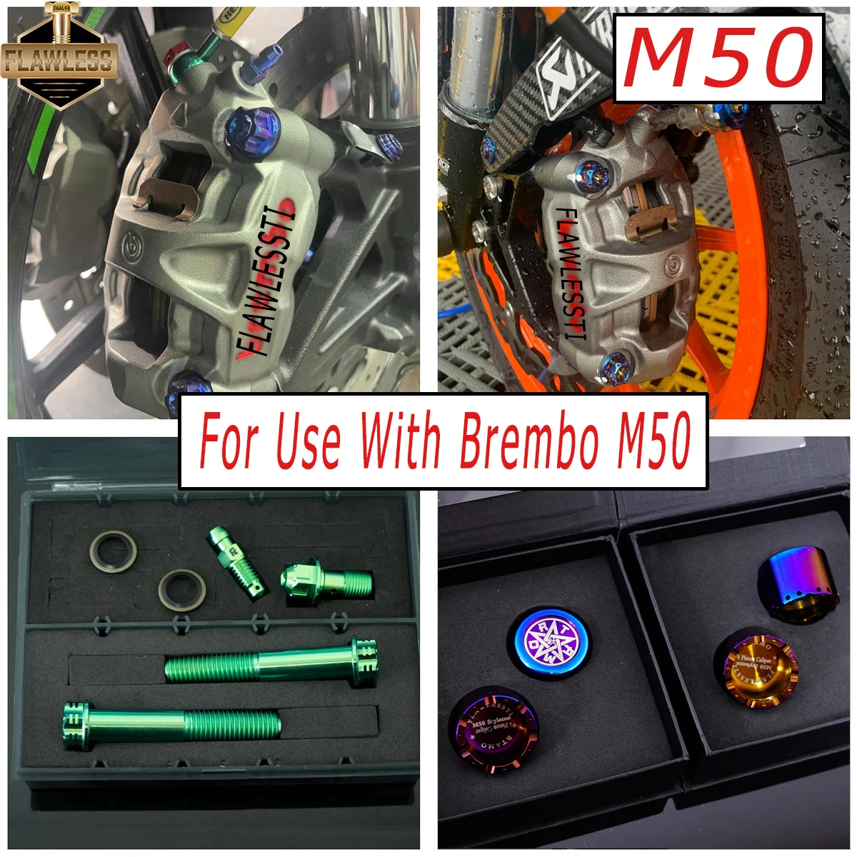 

FLAWLESSTI Gr5 Titanium Bolt Radial Brake Caliper Bolt Piston For Brembo M50